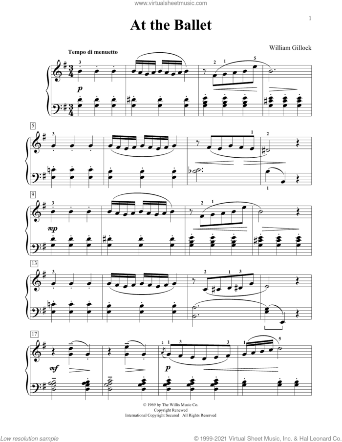 At The Ballet sheet music for piano solo (elementary) by William Gillock, classical score, beginner piano (elementary)