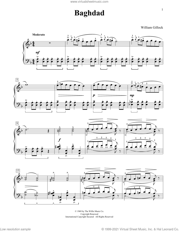 Baghdad sheet music for piano solo (elementary) by William Gillock, classical score, beginner piano (elementary)