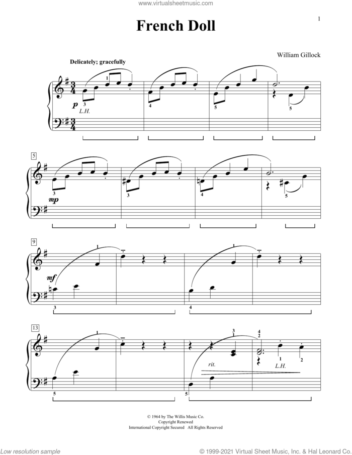French Doll sheet music for piano solo (elementary) by William Gillock, classical score, beginner piano (elementary)