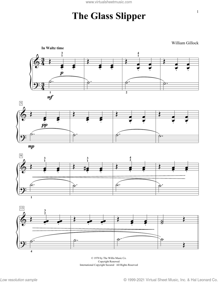 The Glass Slipper sheet music for piano solo (elementary) by William Gillock, classical score, beginner piano (elementary)