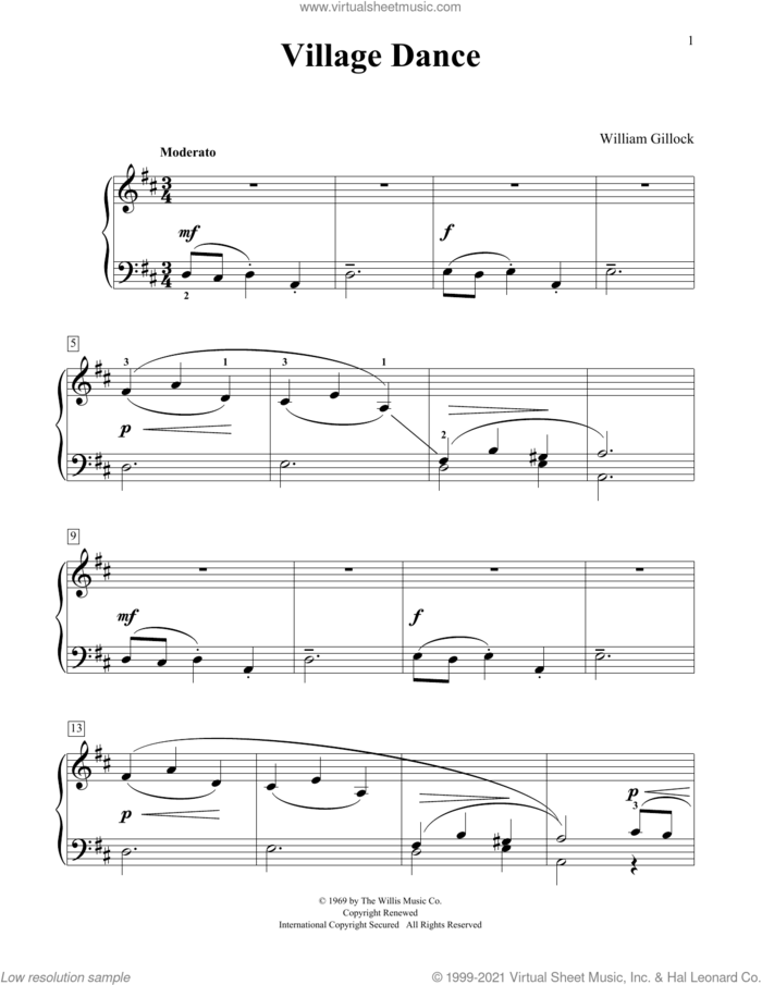 Village Dance sheet music for piano solo (elementary) by William Gillock, classical score, beginner piano (elementary)