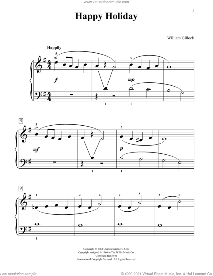 Happy Holiday sheet music for piano solo (elementary) by William Gillock, classical score, beginner piano (elementary)