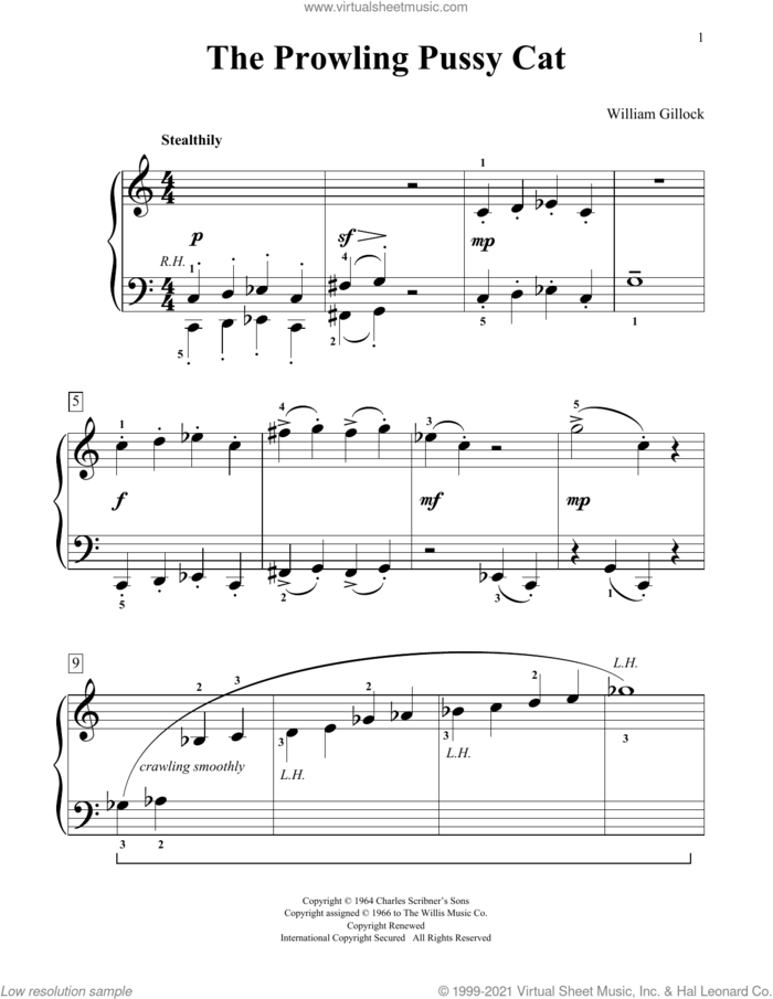The Prowling Pussy Cat sheet music for piano solo (elementary) by William Gillock, classical score, beginner piano (elementary)