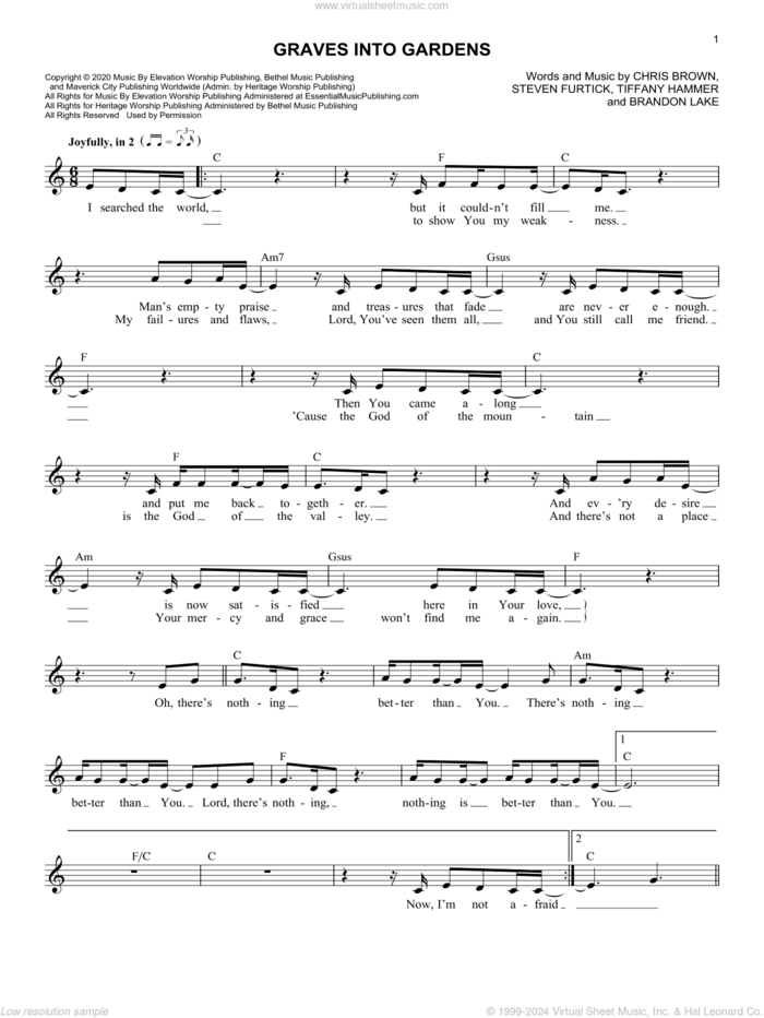 Graves Into Gardens sheet music for voice and other instruments (fake book) by Elevation Worship, Brandon Lake, Chris Brown, Steven Furtick and Tiffany Hammer, intermediate skill level