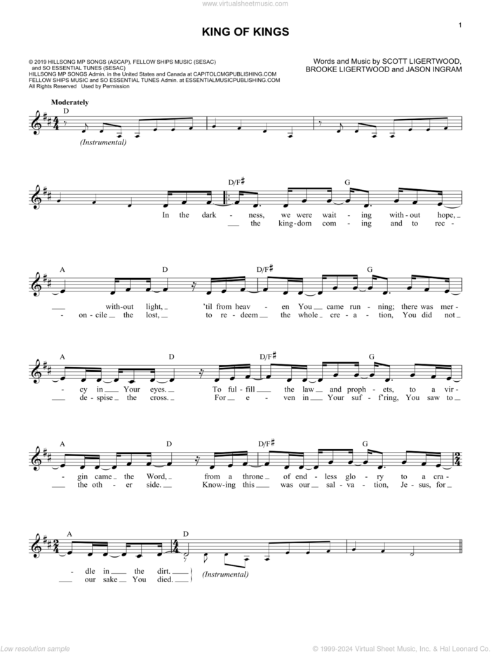 King Of Kings sheet music for voice and other instruments (fake book) by Hillsong Worship, Brooke Ligertwood, Jason Ingram and Scott Ligertwood, intermediate skill level