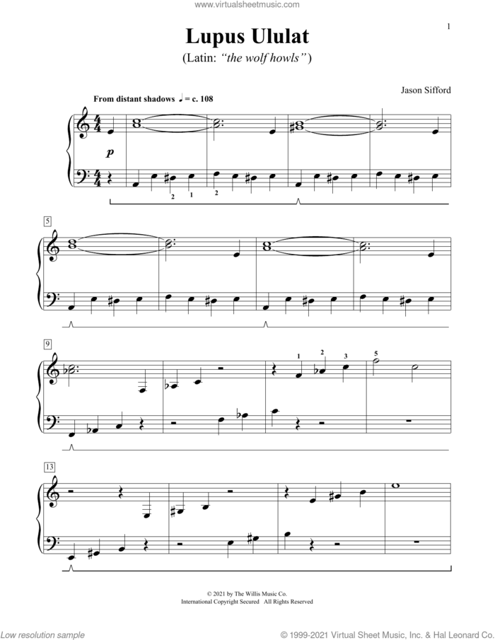 Lupus Ululat (The Wolf Howls) sheet music for piano solo (elementary) by Jason Sifford, beginner piano (elementary)