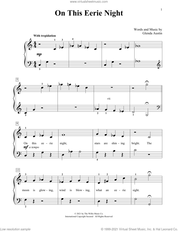 On This Eerie Night sheet music for piano solo (elementary) by Glenda Austin, beginner piano (elementary)