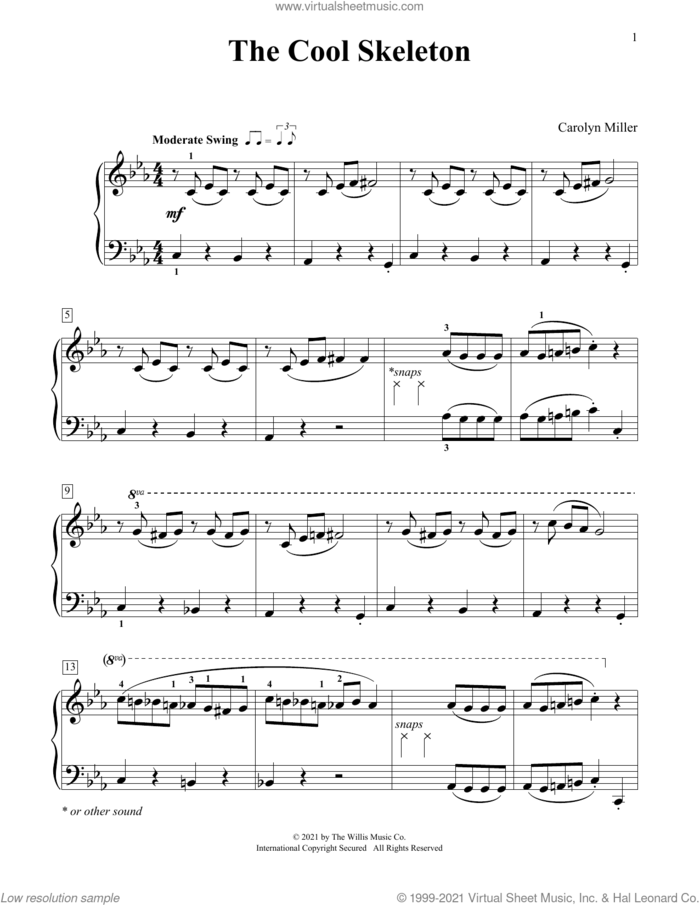 The Cool Skeleton sheet music for piano solo (elementary) by Carolyn Miller, beginner piano (elementary)