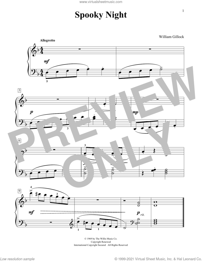 Spooky Night sheet music for piano solo (elementary) by William Gillock, beginner piano (elementary)