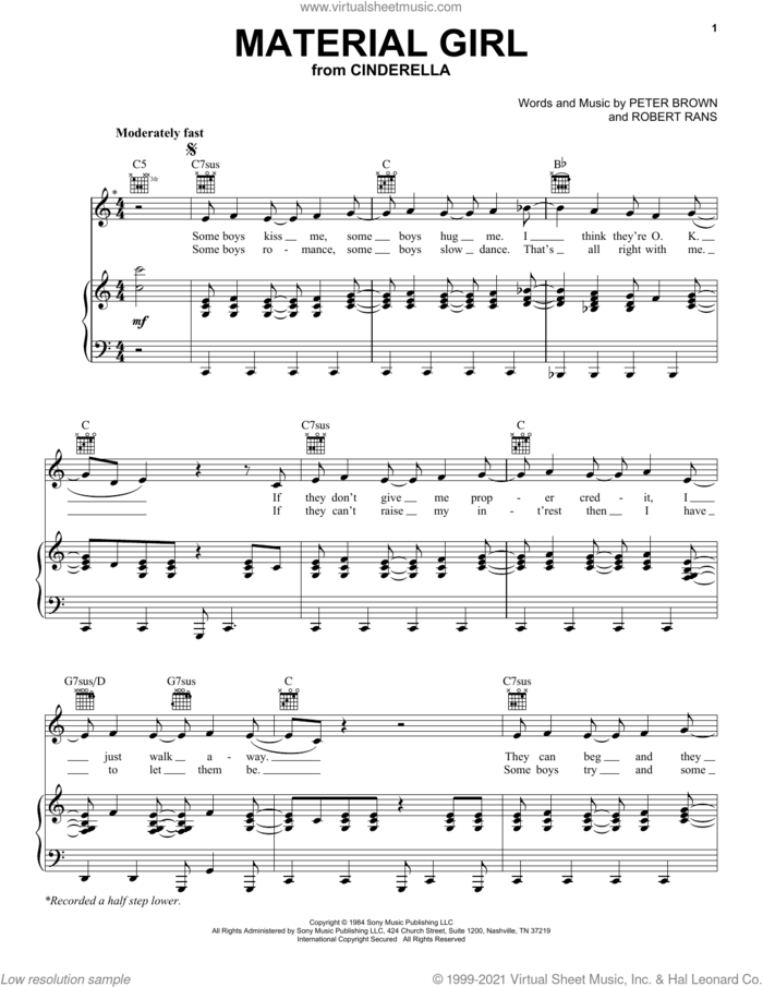 Material Girl (from the Amazon Original Movie Cinderella) sheet music for voice, piano or guitar by Idina Menzel, Madonna, Pete Brown and Robert Rans, intermediate skill level