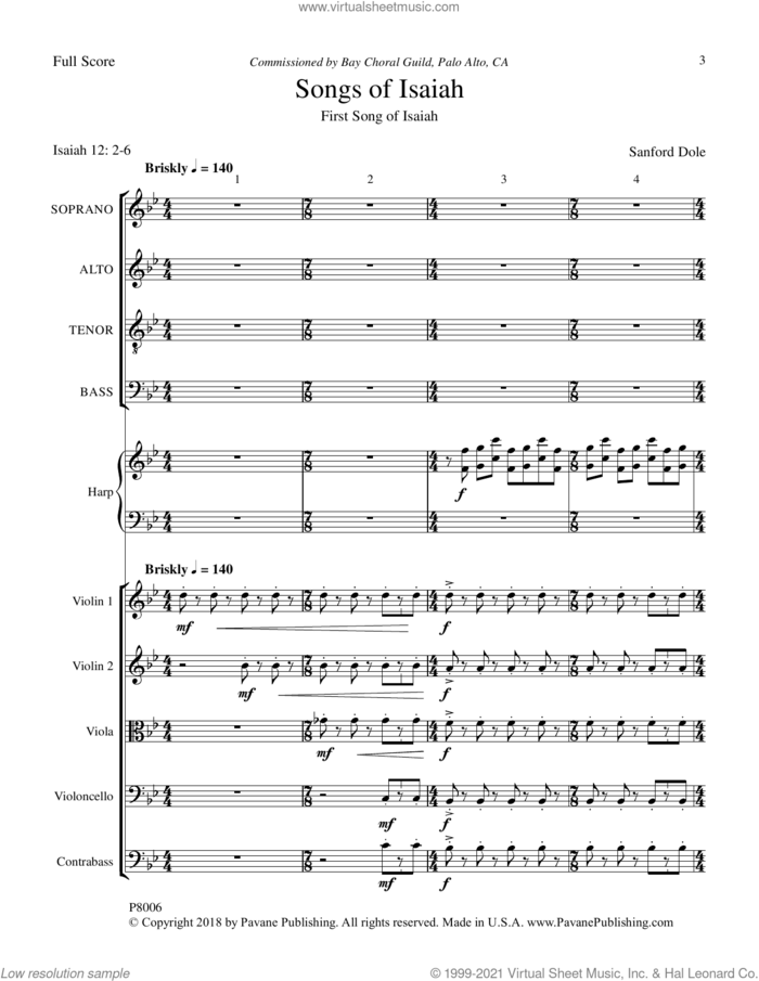Songs of Isaiah (Full Score) sheet music for orchestra/band (full score) by Sanford Dole, intermediate skill level