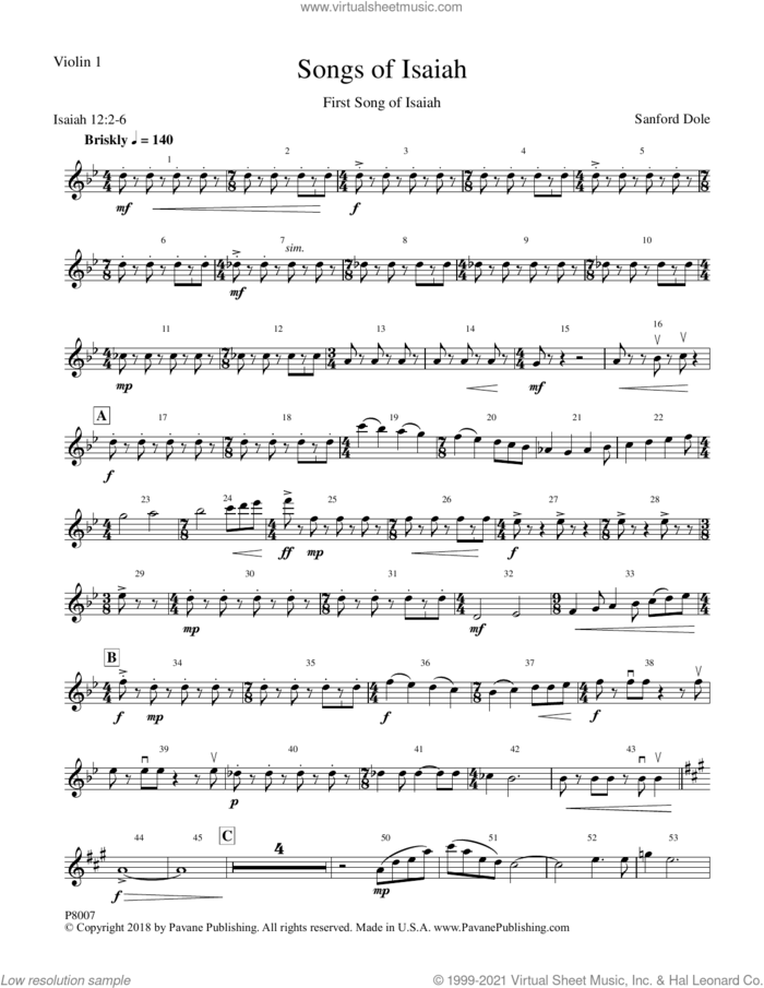 Songs of Isaiah (Parts) (complete set of parts) sheet music for orchestra/band by Sanford Dole, intermediate skill level