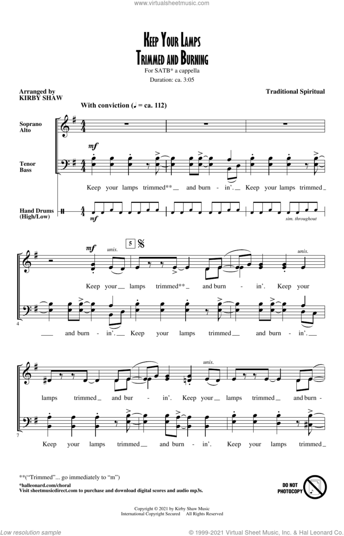 Keep Your Lamps Trimmed And Burning (arr. Kirby Shaw) sheet music for choir (SATB: soprano, alto, tenor, bass)  and Kirby Shaw, intermediate skill level