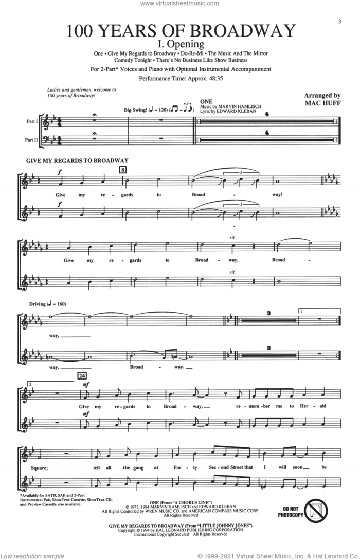 100 Years of Broadway (Medley) (Singer's Edition) sheet music for choir (2-Part) by Mac Huff, intermediate duet