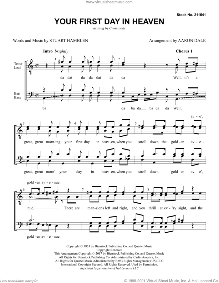 Your First Day in Heaven (arr. Aaron Dale) sheet music for choir (TTBB: tenor, bass) by The Buzz, Aaron Dale and Stuart Hamblen, intermediate skill level