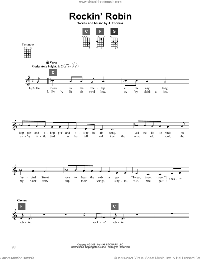 Rockin' Robin sheet music for ukulele solo (ChordBuddy system) by Bobby Day, Michael Jackson and Thomas Jimmie, intermediate ukulele (ChordBuddy system)