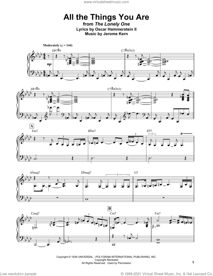 All The Things You Are sheet music for piano solo (transcription) by Bud Powell, Jerome Kern and Oscar II Hammerstein, intermediate piano (transcription)