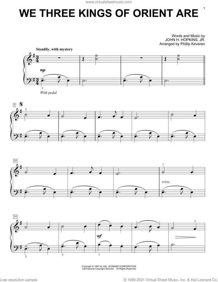We Three Kings Of Orient Are (arr. Phillip Keveren) sheet music for voice and other instruments (E-Z Play) by John H. Hopkins, Jr. and Phillip Keveren, easy skill level