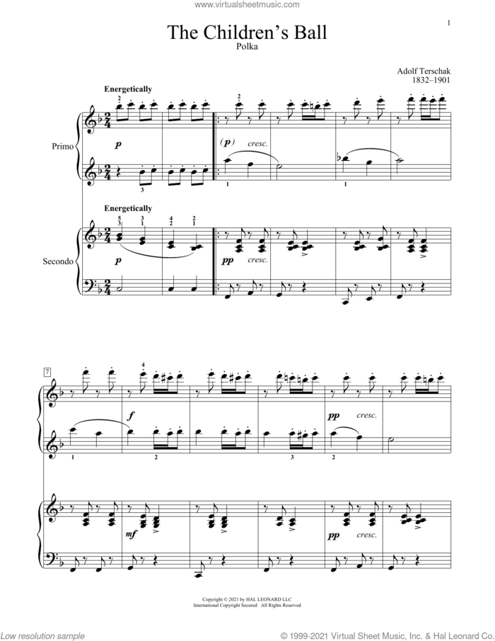 The Children's Ball (Polka) sheet music for piano four hands by Adolf Terschak, Bradley Beckman and Carolyn True, classical score, intermediate skill level