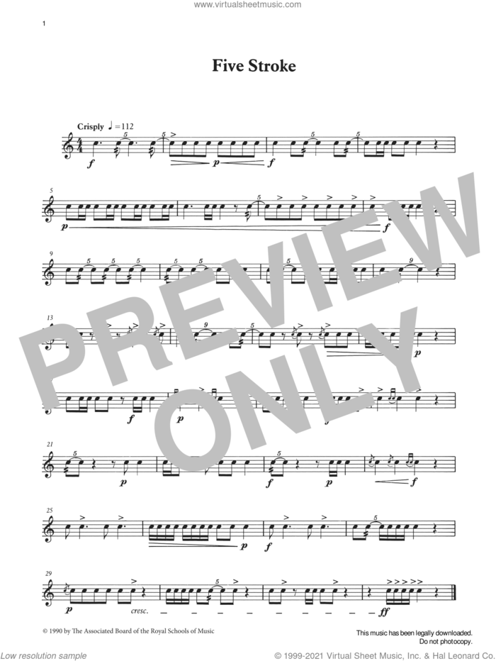 Five Stroke from Graded Music for Snare Drum, Book II sheet music for percussions by Ian Wright, Ian Wright and Kevin Hathaway and Kevin Hathway, classical score, intermediate skill level