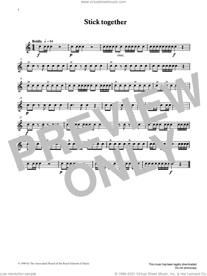 Stick Together from Graded Music for Snare Drum, Book I sheet music for percussions by Ian Wright, Ian Wright and Kevin Hathaway and Kevin Hathway, classical score, intermediate skill level