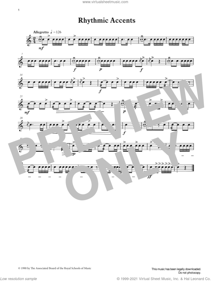 Rhythmic Accents from Graded Music for Snare Drum, Book II sheet music for percussions by Ian Wright, Ian Wright and Kevin Hathaway and Kevin Hathway, classical score, intermediate skill level