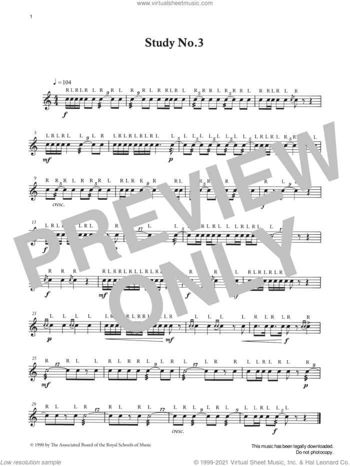 Study No.3 from Graded Music for Snare Drum, Book II sheet music for percussions by Ian Wright, Ian Wright and Kevin Hathaway and Kevin Hathway, classical score, intermediate skill level