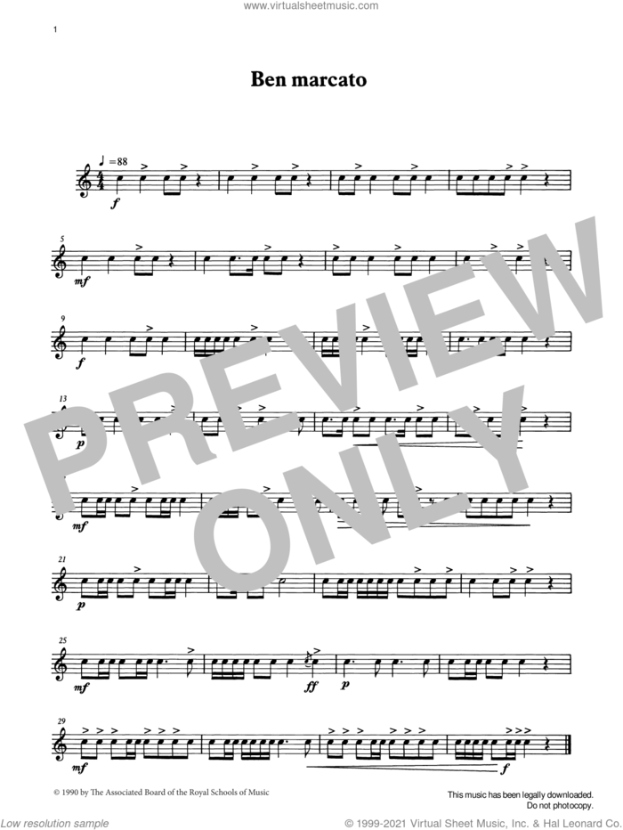 Ben marcato from Graded Music for Snare Drum, Book I sheet music for percussions by Ian Wright, Ian Wright and Kevin Hathaway and Kevin Hathway, classical score, intermediate skill level