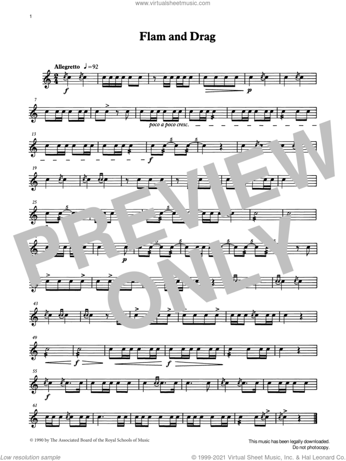 Flam and Drag from Graded Music for Snare Drum, Book I sheet music for percussions by Ian Wright, Ian Wright and Kevin Hathaway and Kevin Hathway, classical score, intermediate skill level