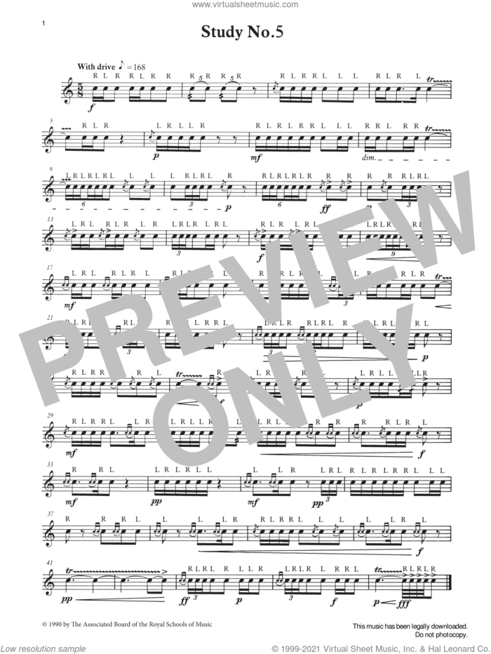 Study No.5 from Graded Music for Snare Drum, Book III sheet music for percussions by Ian Wright, Ian Wright and Kevin Hathaway and Kevin Hathway, classical score, intermediate skill level