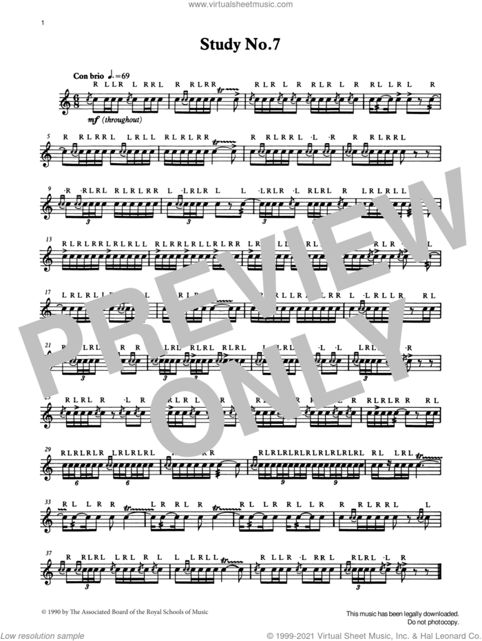 Study No.7 from Graded Music for Snare Drum, Book IV sheet music for percussions by Ian Wright, Ian Wright and Kevin Hathaway and Kevin Hathway, classical score, intermediate skill level