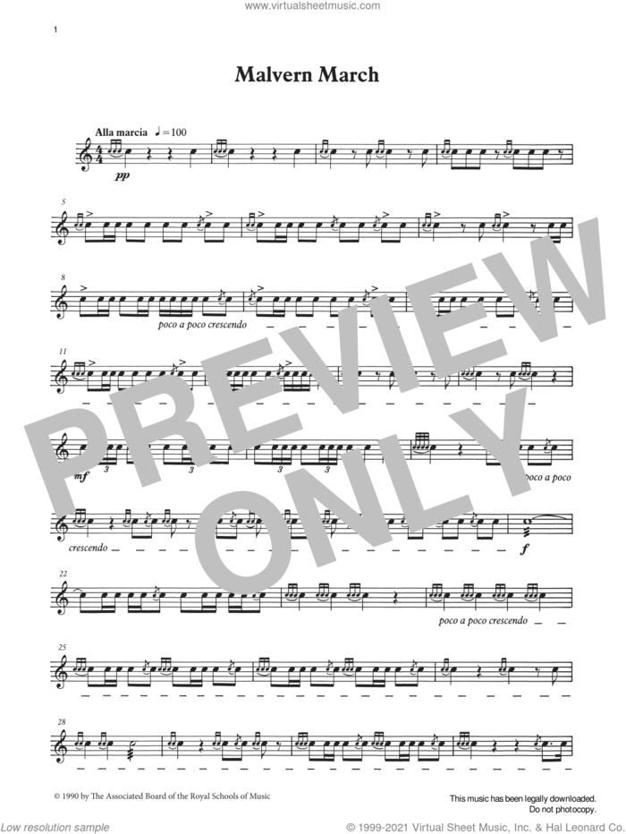 Malvern March from Graded Music for Snare Drum, Book III sheet music for percussions by Ian Wright, Ian Wright and Kevin Hathaway and Kevin Hathway, classical score, intermediate skill level