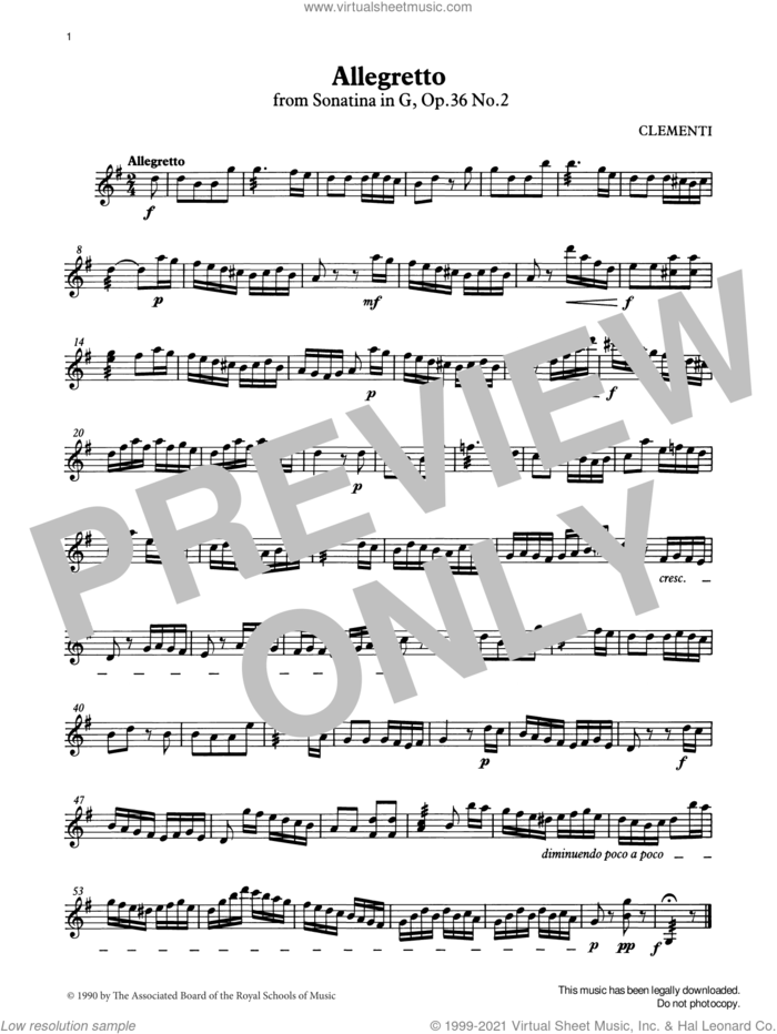 Allegretto (score and part) from Graded Music for Tuned Percussion, Book III sheet music for percussions by Muzio Clementi, Ian Wright and Kevin Hathway, classical score, intermediate skill level