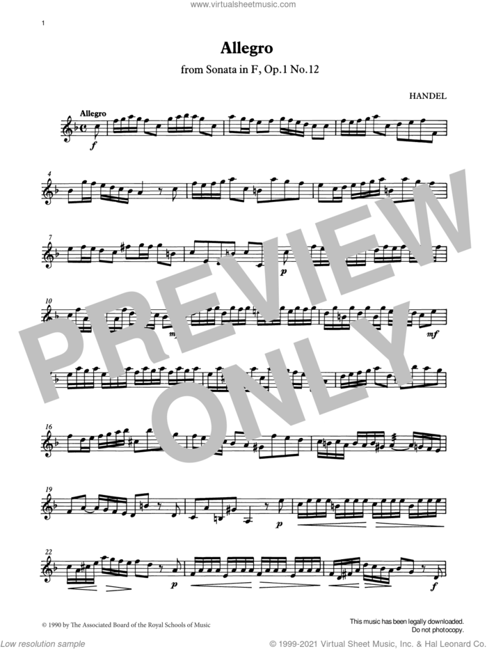 Allegro (score and part) from Graded Music for Tuned Percussion, Book III sheet music for percussions by George Frideric Handel, Ian Wright and Kevin Hathway, classical score, intermediate skill level
