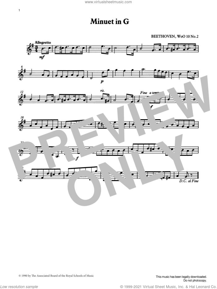Minuet in G (score and part) from Graded Music for Tuned Percussion, Book II sheet music for percussions by Ludwig van Beethoven, Ian Wright and Kevin Hathway, classical score, intermediate skill level
