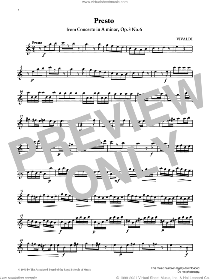 Presto (score and part) from Graded Music for Tuned Percussion, Book IV sheet music for percussions by Antonio Vivaldi, Ian Wright and Kevin Hathway, classical score, intermediate skill level