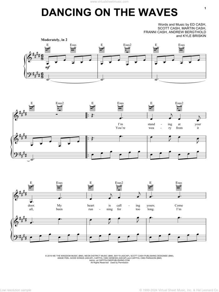Dancing On The Waves sheet music for voice, piano or guitar by We The Kingdom, Andrew Bergthold, Ed Cash, Franni Cash, Kyle Briskin, Martin Cash and Scott Cash, intermediate skill level