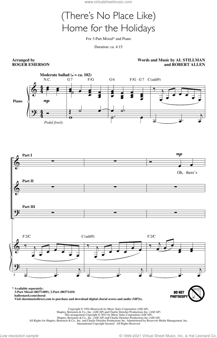 (There's No Place Like) Home For The Holidays (arr. Roger Emerson) sheet music for choir (3-Part Mixed) by Al Stillman, Roger Emerson, Al Stillman and Robert Allen and Robert Allen, intermediate skill level