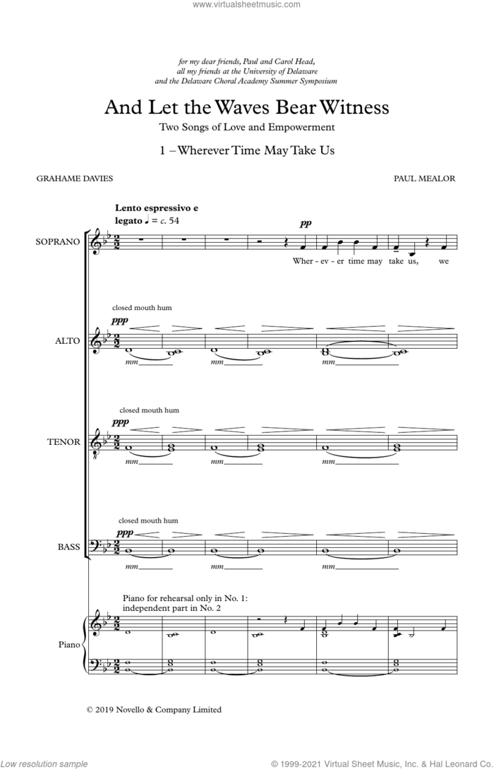 And Let The Waves Bear Witness sheet music for choir (SATB: soprano, alto, tenor, bass) by Paul Mealor and Grahame Davies, intermediate skill level