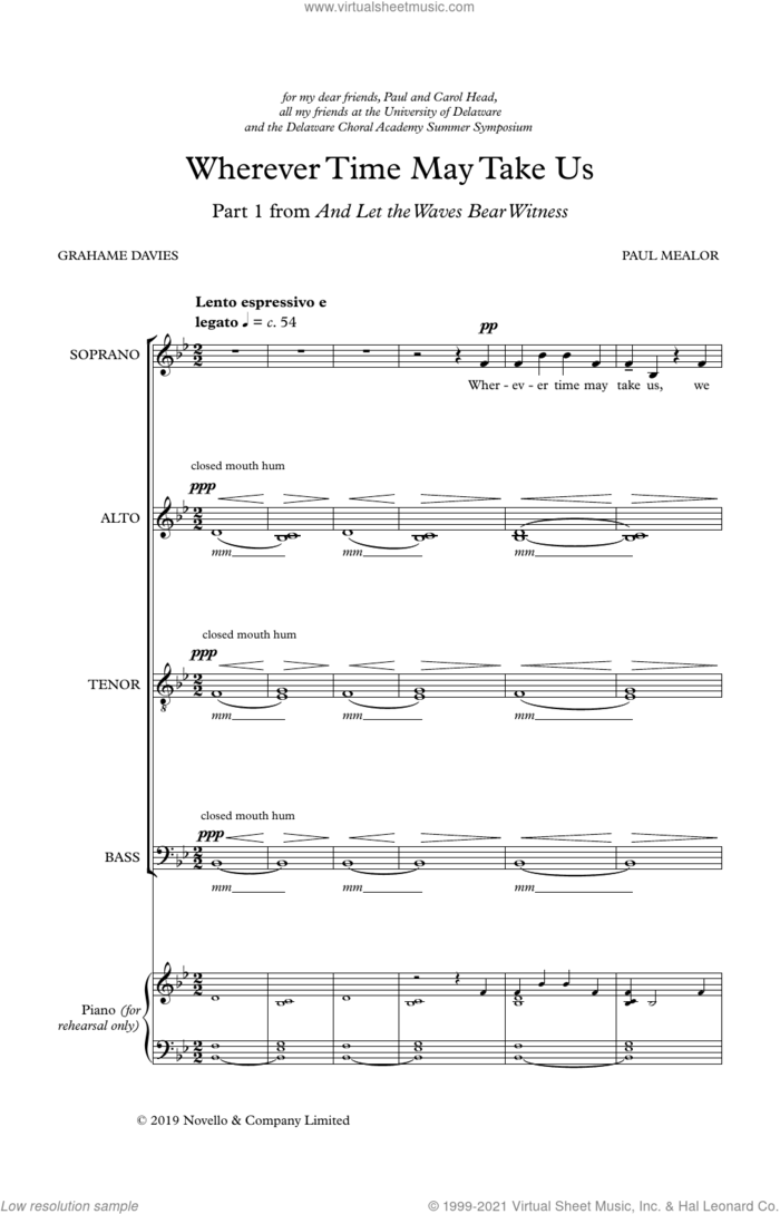 Wherever Time May Take Us sheet music for choir (SATB: soprano, alto, tenor, bass) by Paul Mealor and Grahame Davies, intermediate skill level