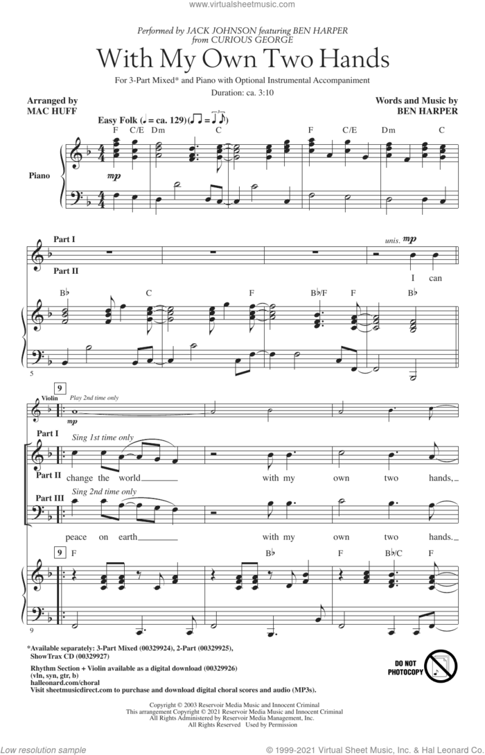 With My Own Two Hands (from Curious George) (arr. Mac Huff) sheet music for choir (3-Part Mixed) by Jack Johnson feat. Ben Harper, Mac Huff, Jack Johnson and Ben Harper, intermediate skill level