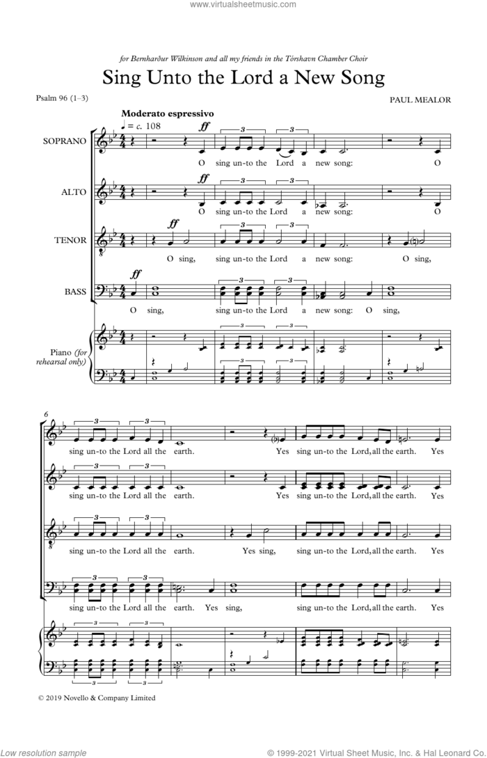 Sing Unto The Lord A New Song sheet music for choir (SATB: soprano, alto, tenor, bass) by Paul Mealor, intermediate skill level