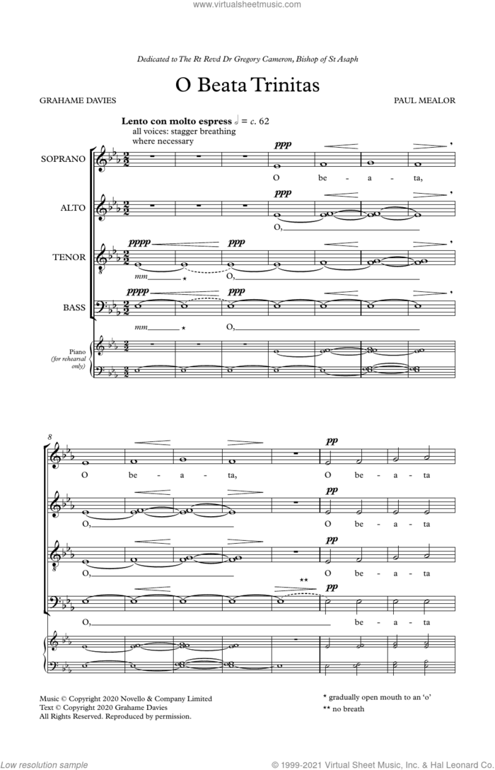 O Beata Trinitas sheet music for choir (SATB: soprano, alto, tenor, bass) by Paul Mealor and Grahame Davies, intermediate skill level