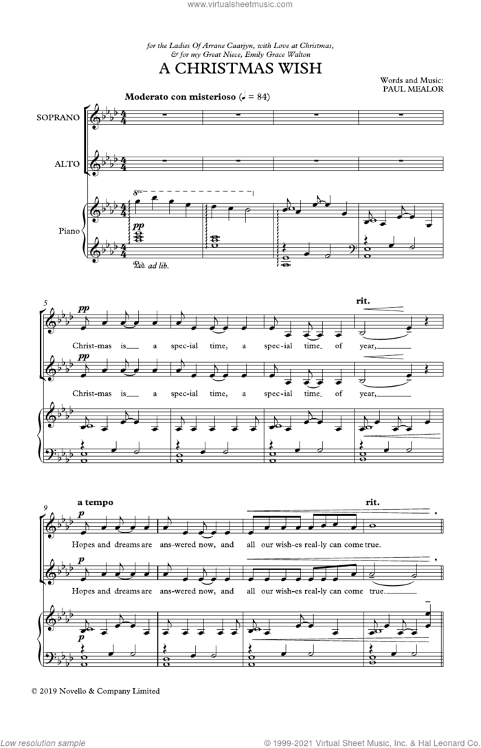 A Christmas Wish sheet music for choir (2-Part) by Paul Mealor, intermediate duet