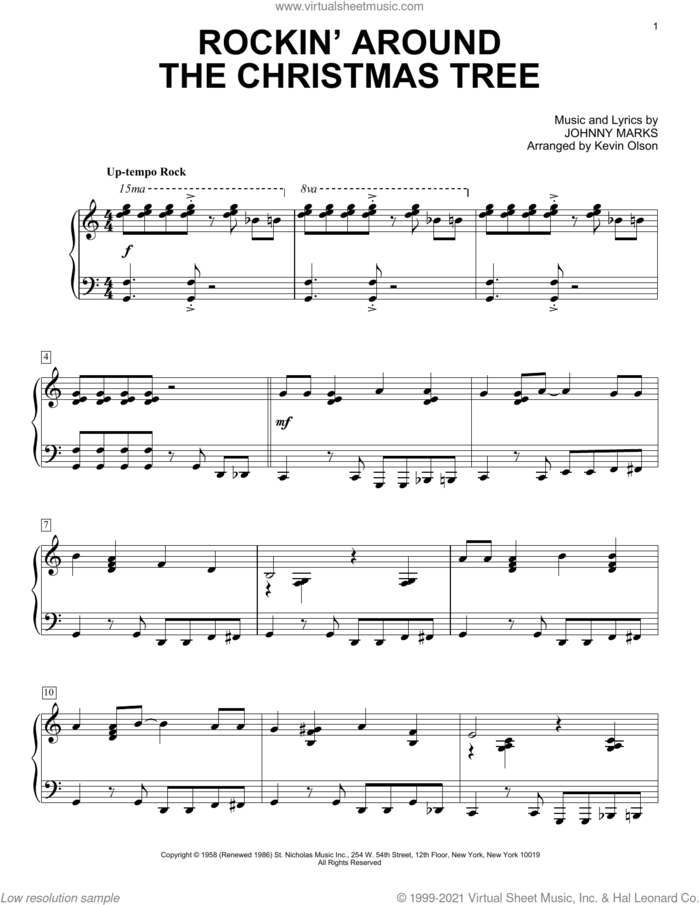 Rockin' Around The Christmas Tree (arr. Kevin Olson) sheet music for voice and other instruments (E-Z Play) by Johnny Marks and Kevin Olson, easy skill level