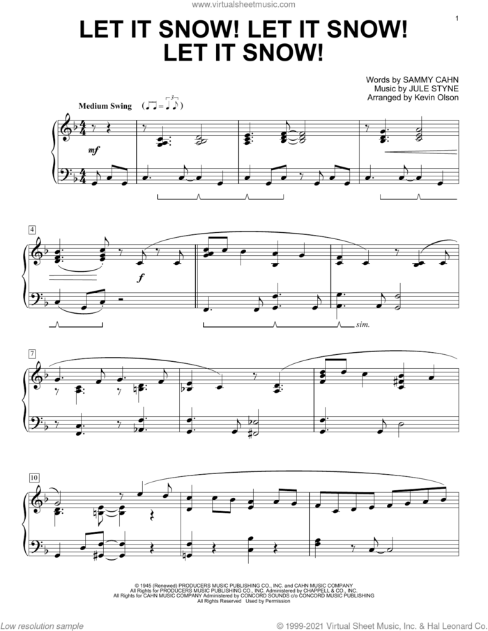 Let It Snow! Let It Snow! Let It Snow! (arr. Kevin Olson) sheet music for voice and other instruments (E-Z Play) by Sammy Cahn, Kevin Olson and Jule Styne, easy skill level