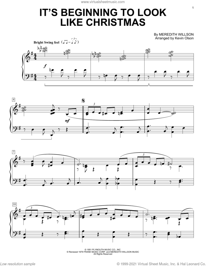 It's Beginning To Look Like Christmas (arr. Kevin Olson) sheet music for voice and other instruments (E-Z Play) by Meredith Willson and Kevin Olson, easy skill level