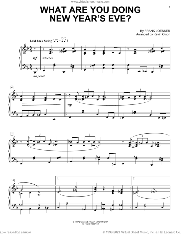 What Are You Doing New Year's Eve? (arr. Kevin Olson) sheet music for voice and other instruments (E-Z Play) , Kevin Olson and Frank Loesser, easy skill level