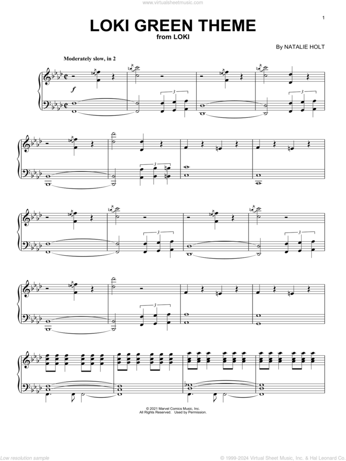 Loki Green Theme (from Loki) sheet music for piano solo by NATALIE HOLT, intermediate skill level