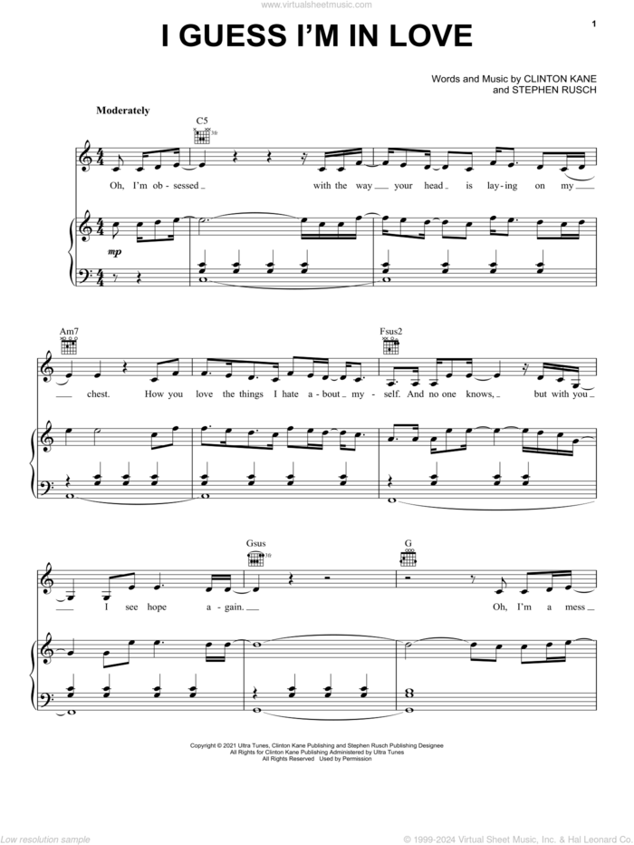 I Guess I'm In Love sheet music for voice, piano or guitar by Clinton Kane and Stephen Rusch, intermediate skill level